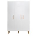 Armoire bébé 3 portes en bois massif blanc et pieds imitation chêne doré mick