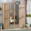 Armoire 4 Portes Avec Miroir Orwa L182cm Bois Naturel