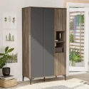 Armoire 4 Portes Et 2 Étagères Thallo 105cm Bois Foncé Et Anthracite