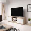 Meuble Tv – Permys – 120 Cm – Chêne Sonoma Clair / Blanc Mat – Sans Led