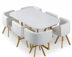 Ensemble Table et 6 Chaises Oslo XL – Blanc et Simili Blanc