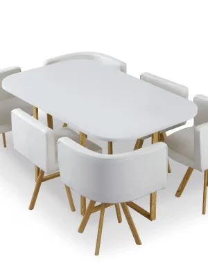 Ensemble Table et 6 Chaises Oslo XL - Blanc et Simili Blanc