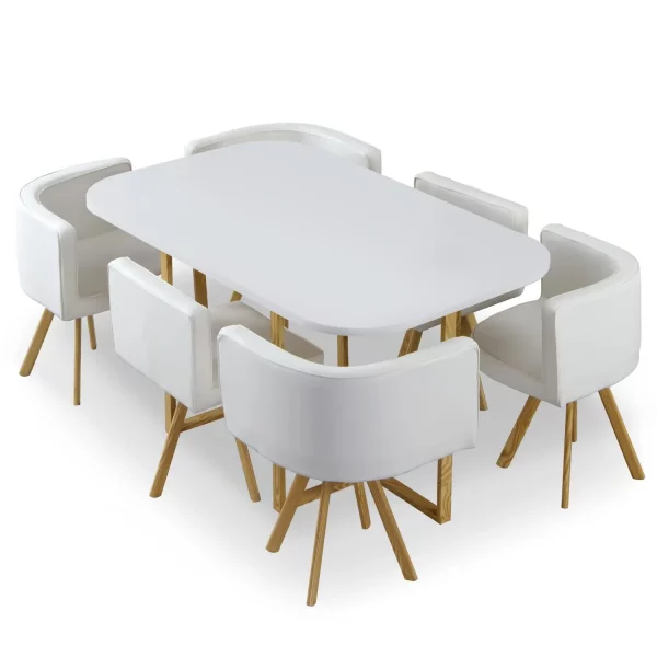 Ensemble Table et 6 Chaises Oslo XL - Blanc et Simili Blanc