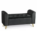 Banc coffre Winnie Velours Noir Pieds Or