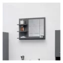 Miroir de salle de bain avec 3 étagères en bois – Gris