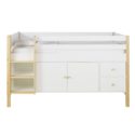 Lit surelevé enfant 90×190 et rangements bicolore