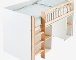 Combiné lit mezzanine + bureau coulissable GECKO – blanc