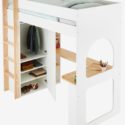 Lit mezzanine avec bureau et rangement COMBINID – blanc