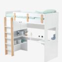 Lit mezzanine avec bureau et rangement LIGNE EVEREST – blanc/bois