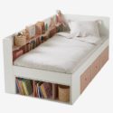 Lit plateforme enfant avec rangements BASEO – blanc/rose